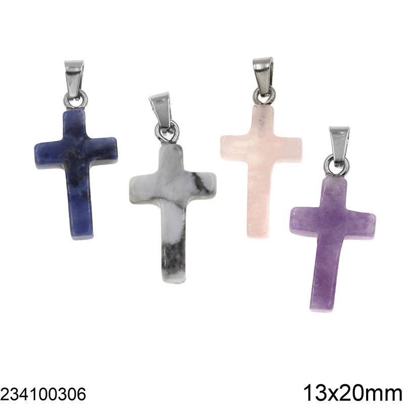 Semi Precious Stone Pendant Cross 13x20mm
