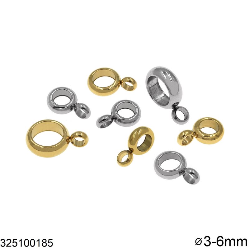Stainless Steel Rondelle Bead with 3-6mm hole and Ring