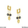 Stainless Steel Square Hoop Earrings 3x14mm with Hanging Evil Eye 8 & 7x14mm, Gold