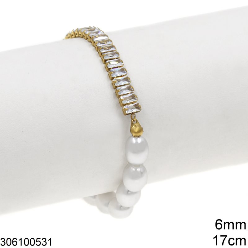 Stainless Steel Riviera Bracelet with Baguette 6mm & Glass Beads