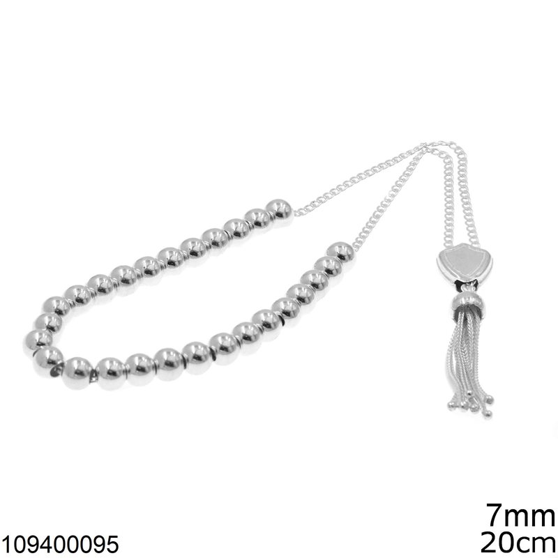 Silver 925 Kompoloi with Beads Shine Finish 7mm