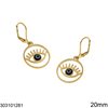 Stainless Steel Hook Earrings Circle 20mm with Evil Eye 11x17mm, Gold