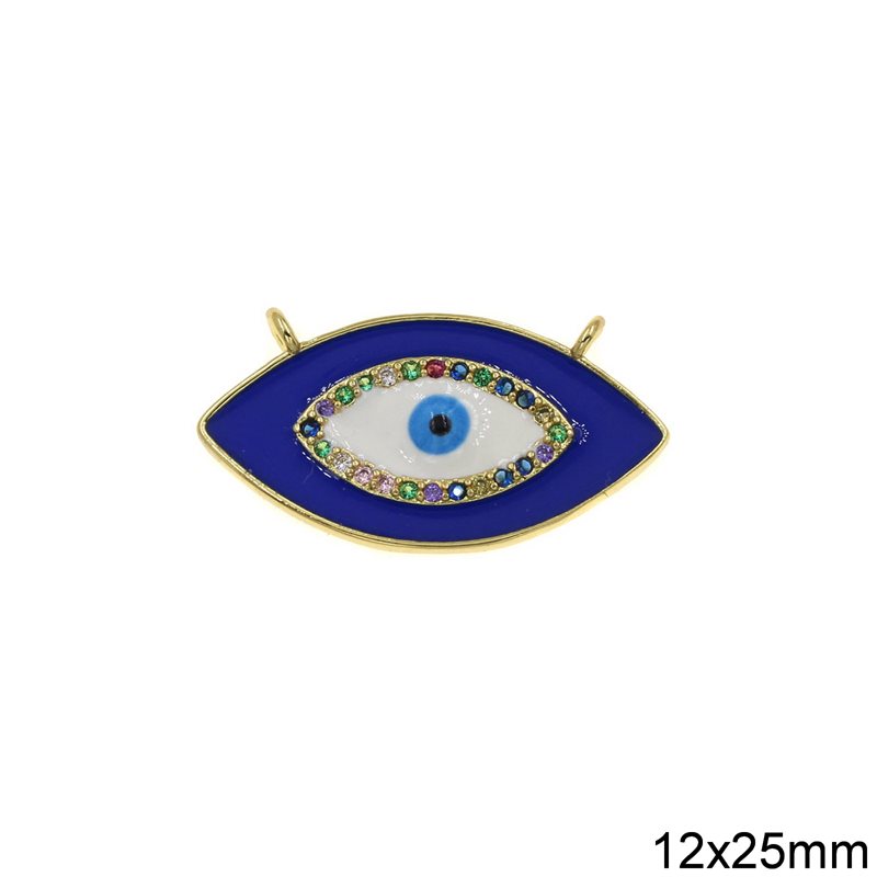 Brass Pendant Evil Eye with Multicolor Zircon 12x25mm