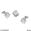 Silver 925 Set of Pendant & Earrings Square with Stone 6mm