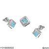 Silver 925 Set of Pendant & Earrings Square with Stone 6mm