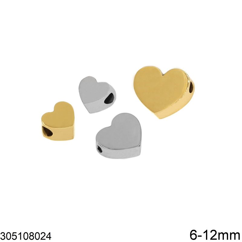 Stainless Steel Bead Heart 6-12mm
