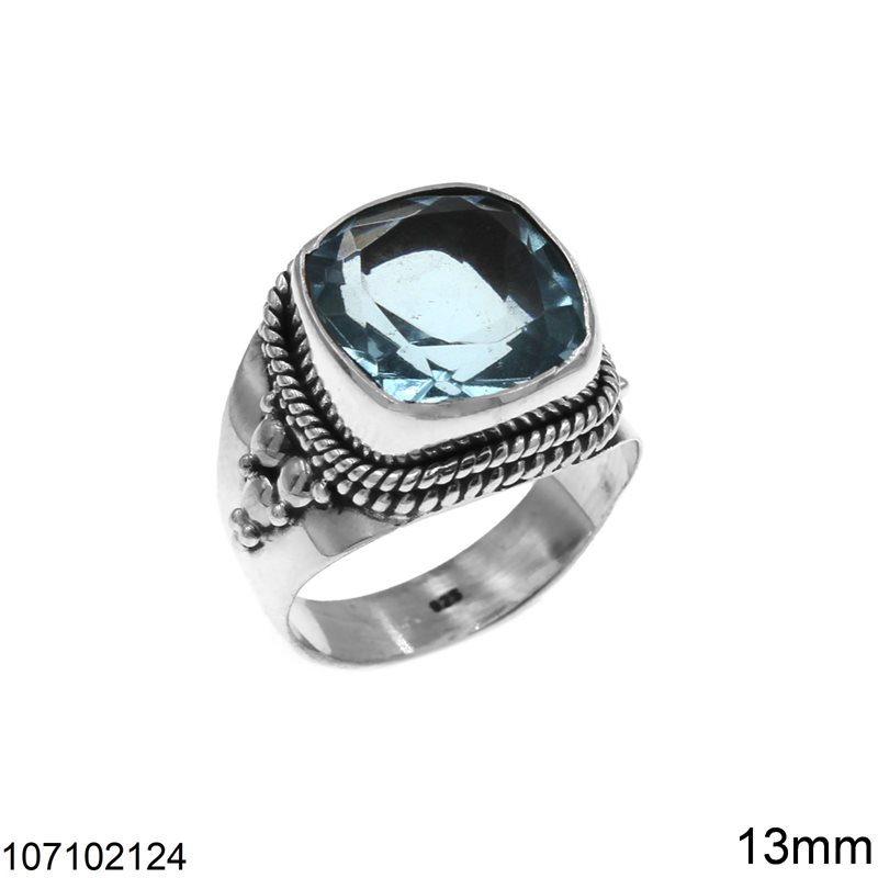 Silver 925 Ring with Square Semi Precious Stone 13mm