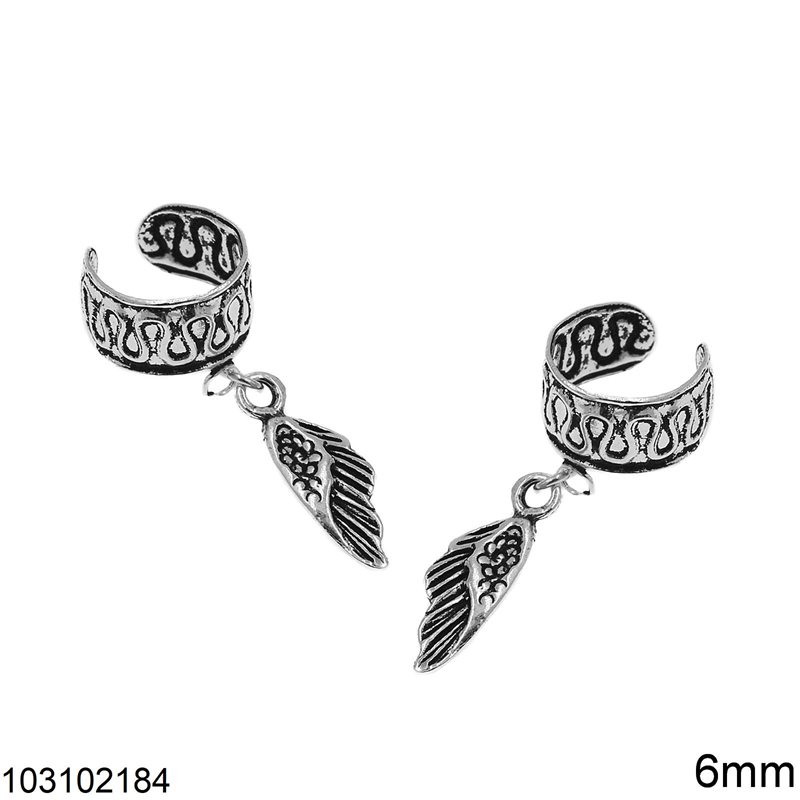 Σκουλαρίκια Ασημένια 925 Ear Cuff 6mm με Κρεμαστό Φτερό 10mm