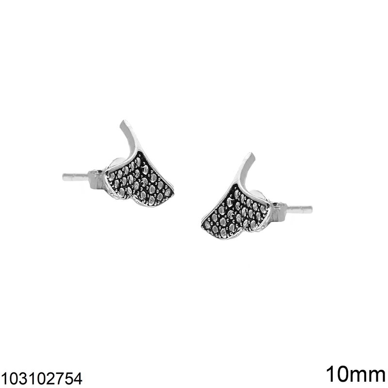 Silver 925 Stud Earrings Whales Tale 10mm