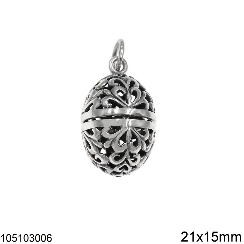 Silver 925 Pendant Lacy Egg 21x15mm
