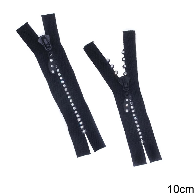 Zipper with Rhinestones 10cm,Black