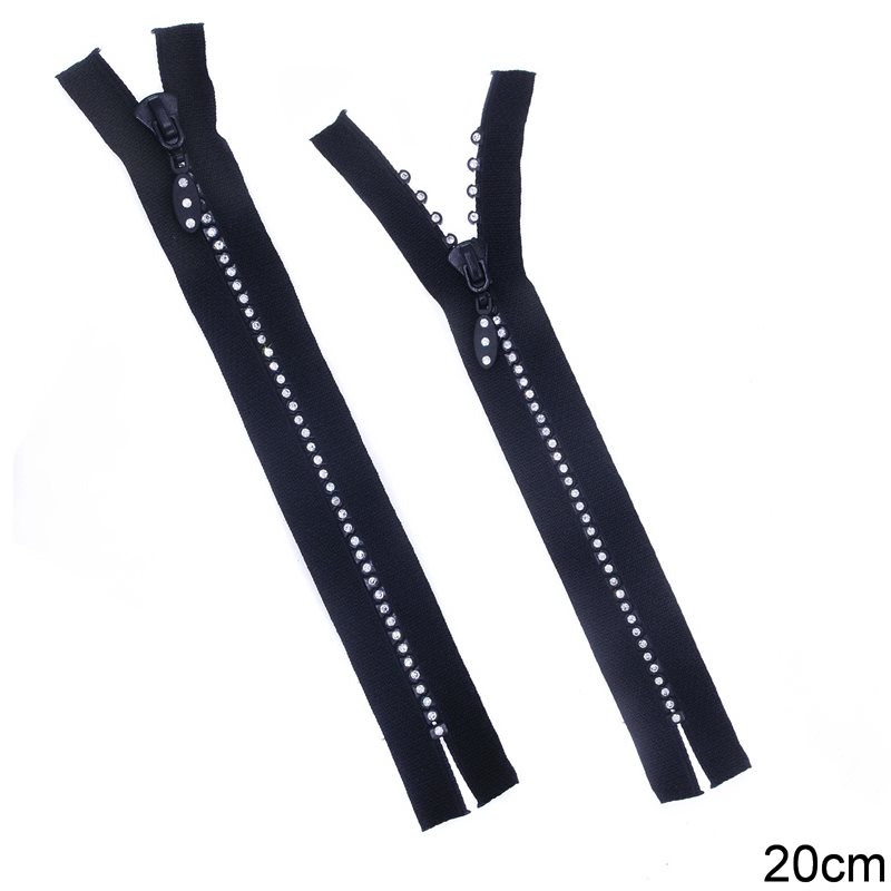 Zipper with Rhinestones 20cm,Black