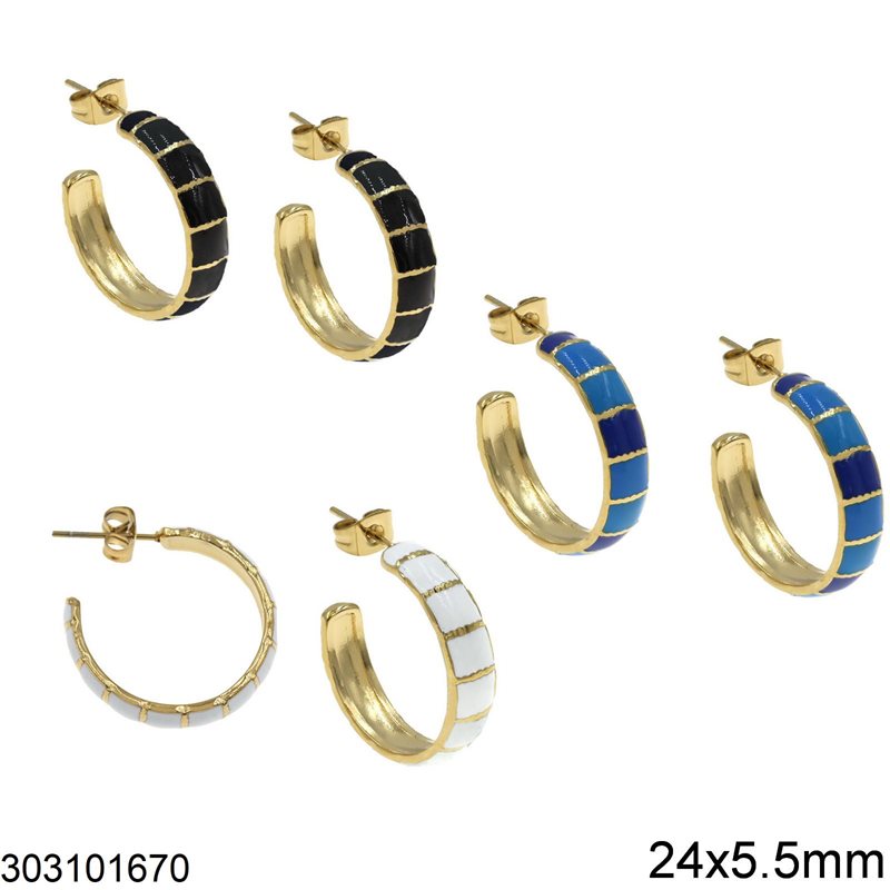 Stainless Steel Stud Earrings with Enamel 24x5.5mm