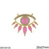 Brass Pendant Pink Evil Eye with Zircon 25x27mm. Gold