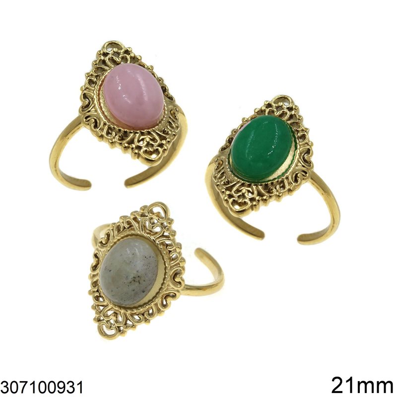 Stainless Steel Ring with Oval Semi Precious Stone 21mm