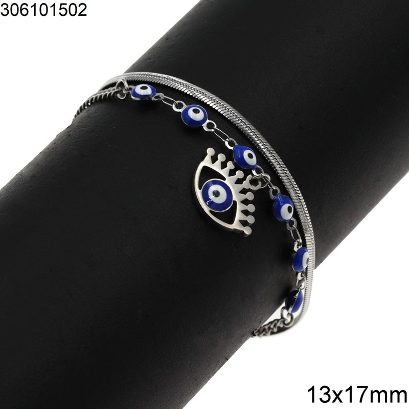Stainless Steel Bracelet with Snake Flat Chain and Evi Eyes 13x17mm