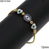Stainless Steel Bracelet Heart with Evil Eye and Round with Evil Eye Enamel 12mm, Gold