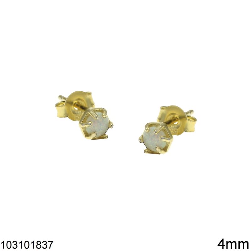 Silver 925 Stud Earrings with Opal 4mm