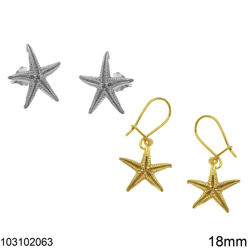 Silver 925 Earrings Starfish Textured 18mm