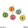 Stainless Steel Round Evil Eye Pendant with Enamel 20mm