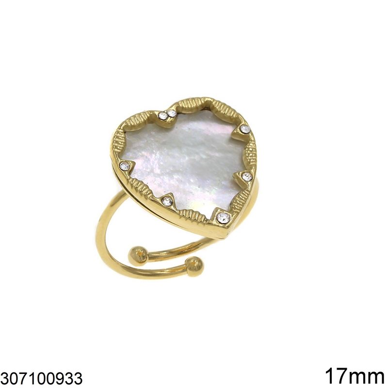 Stainless Steel Ring Heart with Shell 17mm