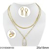 Stainless Steel Set of Double Chain Necklace with Pendant 25x15mm,Hoop Earrings & Ring 18x10mm
