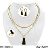 Stainless Steel Set of Double Chain Necklace with Pendant 25x15mm,Hoop Earrings & Ring 18x10mm