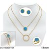 Stainless Steel Set of Necklace, Bracelet, Stud Earrings & Ring with Turquoise Stone