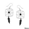 Silver 925 Earrings Square Dream Catcher 18mm with Feather 