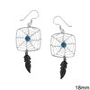 Silver 925 Earrings Square Dream Catcher 18mm with Feather 