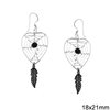 Silver 925 Earrings Heart Dream Catcher 18x21mm with Feather 