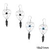 Silver 925 Earrings Heart Dream Catcher 18x21mm with Feather 