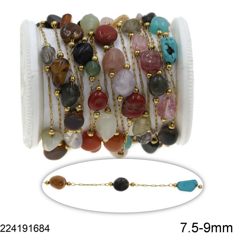 Stainless Steel Chain with Stone Beads 7.5-9mm
