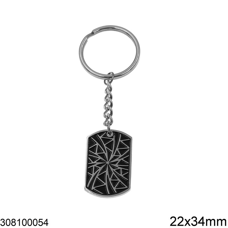 Stainless Steel Rectangular Keychain with Cobweb 22x34mm, Oxidised