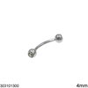 Stainless Steel Straight Barbell with Ball and Rhinestone 4mm