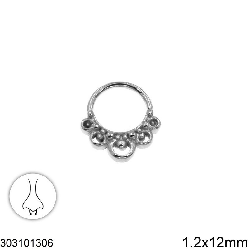 Stainless Steel Nore Ring with Balls 1.2x12mm