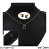 Stainless Steel Set of Necklace, Bracelet & Stud Earrings with Rectangular Rosette 8x10mm 