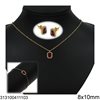 Stainless Steel Set of Necklace, Bracelet & Stud Earrings with Rectangular Rosette 8x10mm 