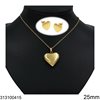Stainless Steel Set of Necklace 25mm & Earrings 14mm Heart, Gold