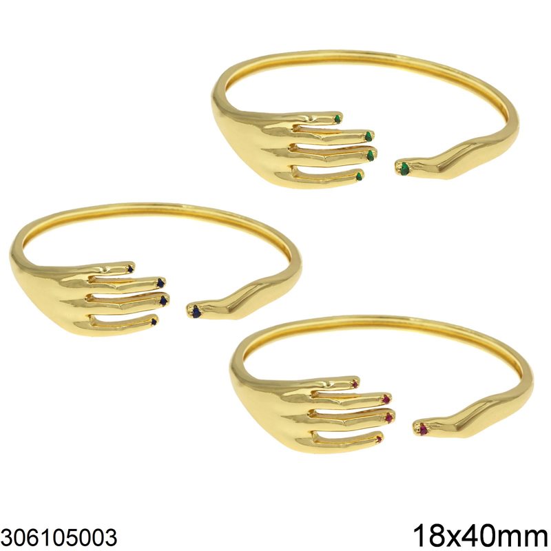 Metallic Brass Bracelet Hand with Stones Nails 18x40mm