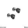 Stainless Steel Barbell Earrings with Lion's Head 9mm, Oxidised
