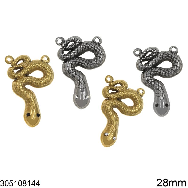 Stainless Steel Pendant Snake with Rhinestones 28mm