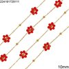 Stainless Steel Link Chain with Glass Faceted Rondelle Beads Flower 10mm