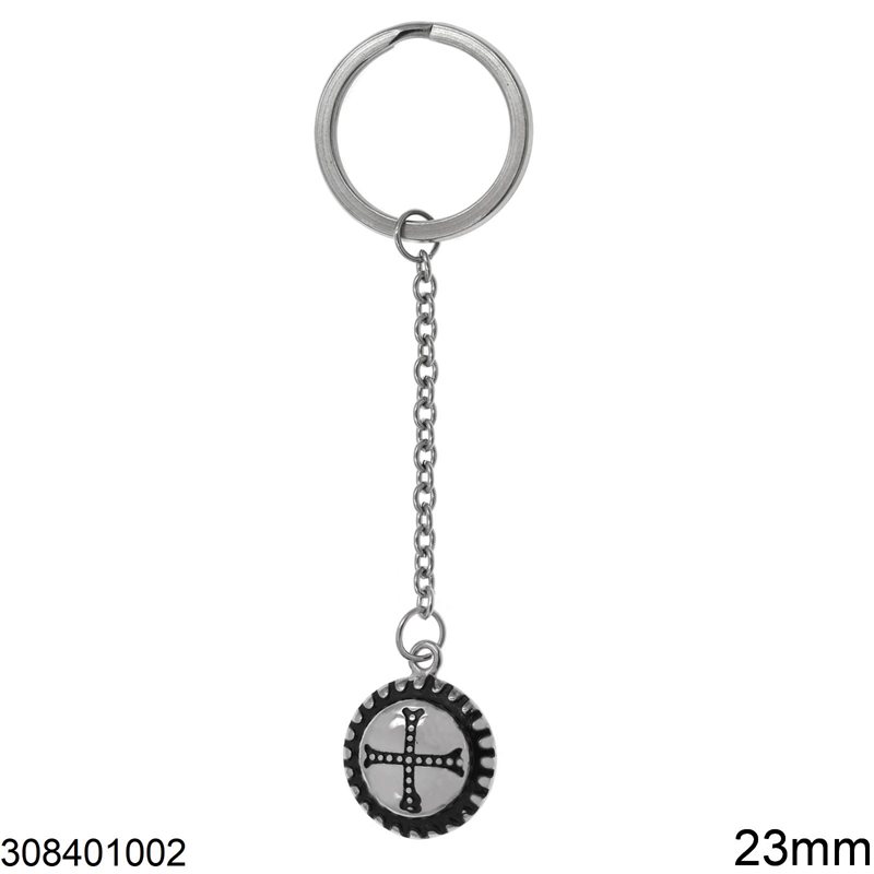 Stainless Steel Keychain Tag with Cross 23mm