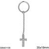 Stainless Steel Keychain with Hammered Cross 19x35mm