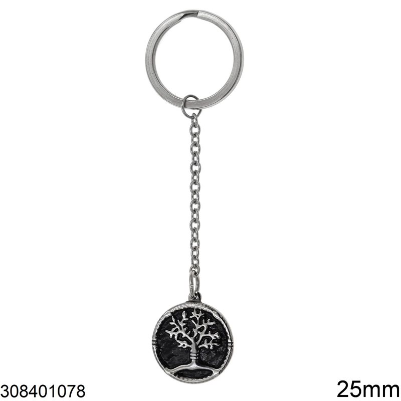 Stainless Steel Keychain with Tree 25mm