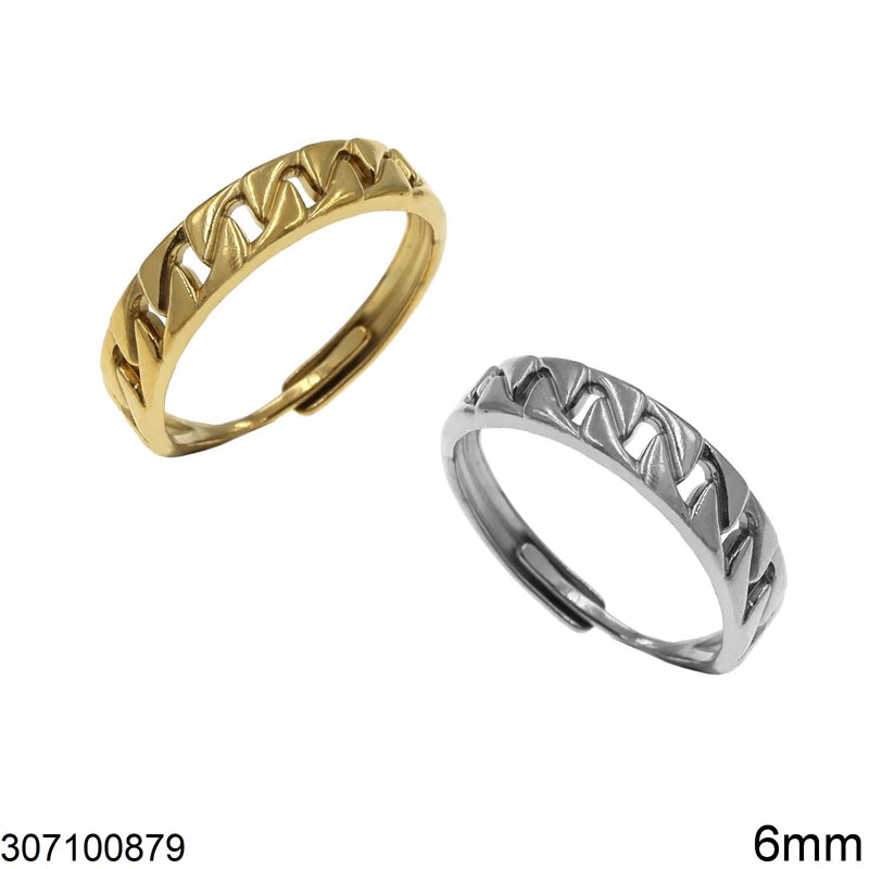 Stainless Steel Gourmette Chain Ring 6mm