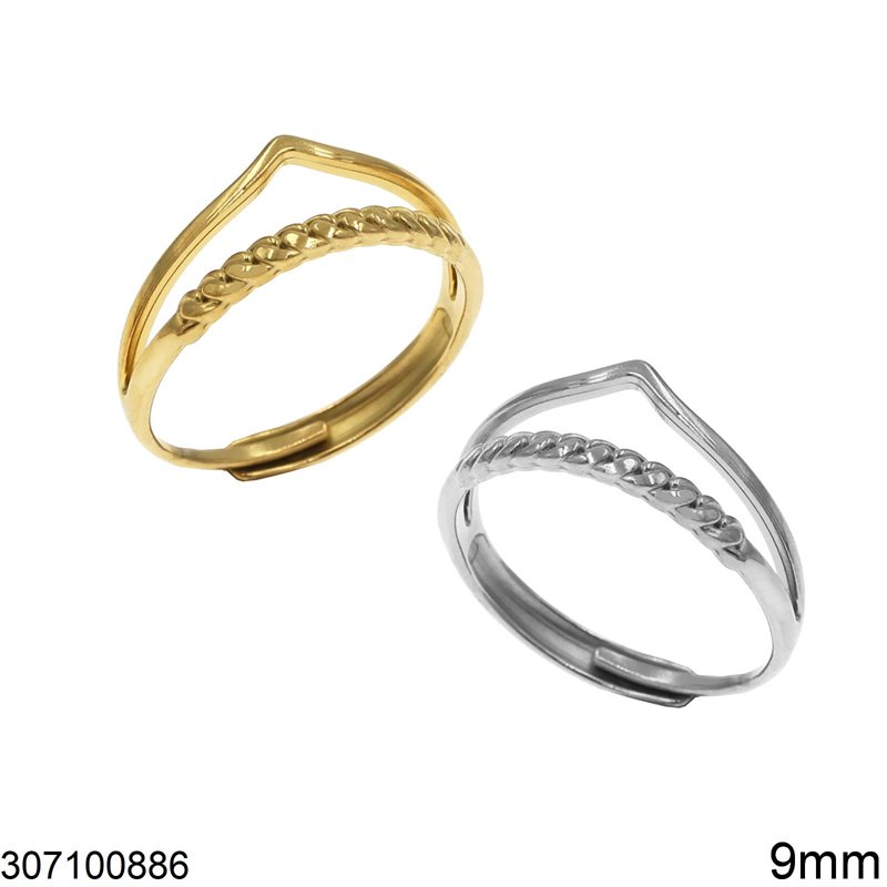Stainless Steel Ring Shine Finish "V" and Braid 9mm