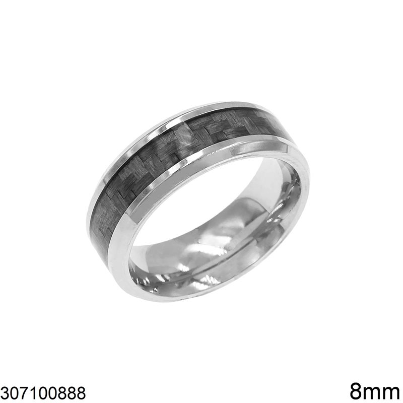 Δαχτυλίδι Ατσάλινο Βέρα με Καρό 8mm