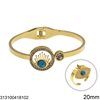Stainless Steel Set of Necklace Circle with Stones and Turquoise Evil Eye 20mm & Hoop Earrings with Evil Eye 10x18mm